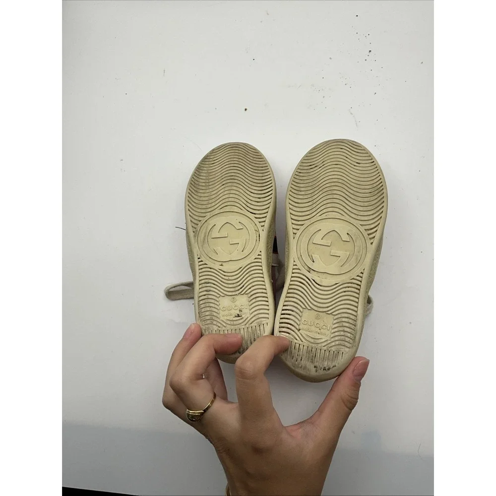 Gucci Ace Kids Pink Metallic Leather Sneakers Web Stripe EU 28 Italy